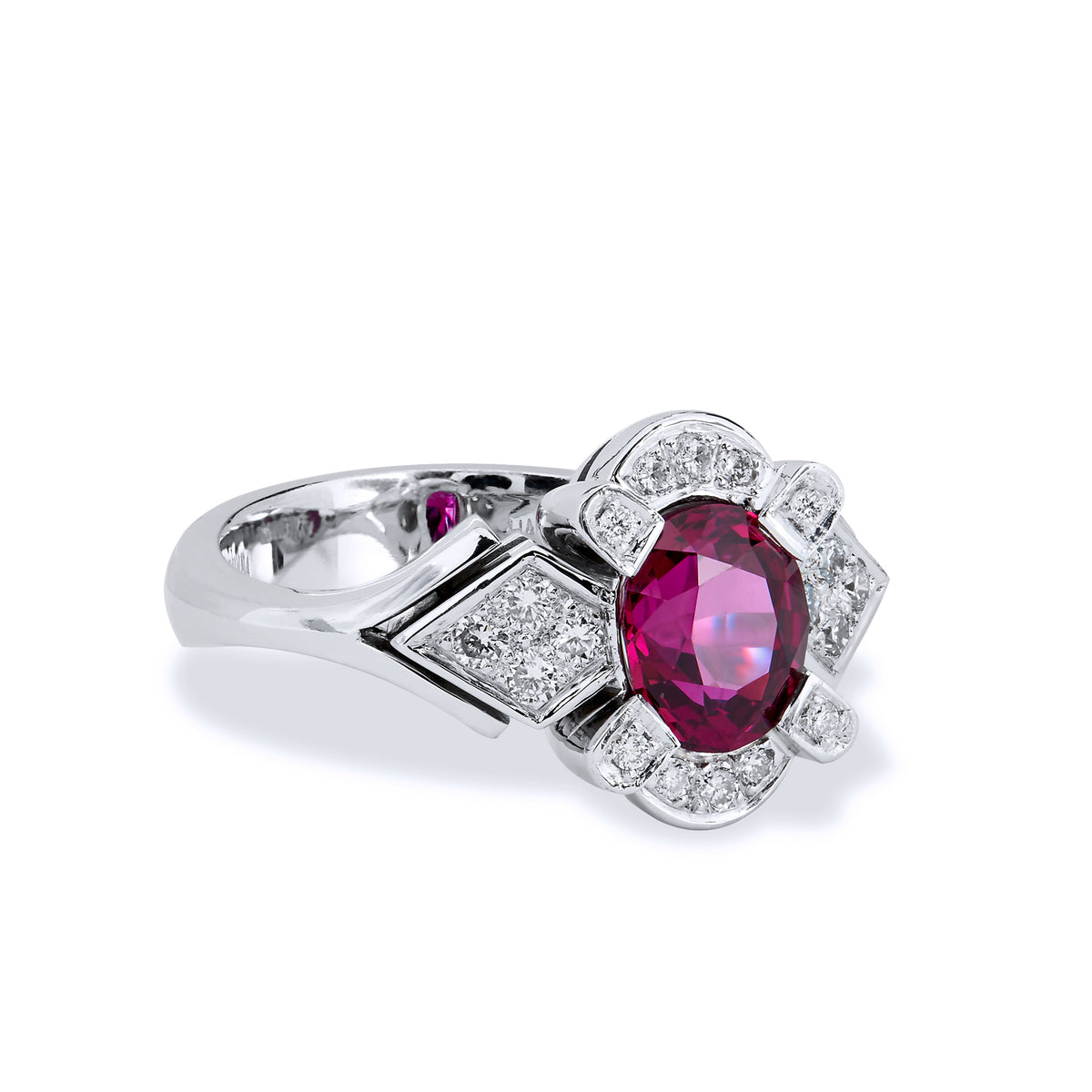 Thai Oval Ruby Diamond Pave Platinum Ring - Alternate View 3