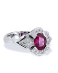 Thai Oval Ruby Diamond Pave Platinum Ring Rings H&H Jewels