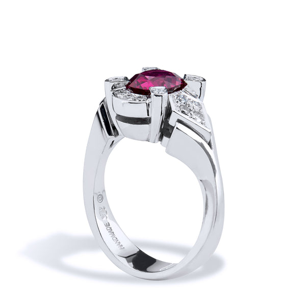 Thai Oval Ruby Diamond Pave Platinum Ring Rings H&H Jewels