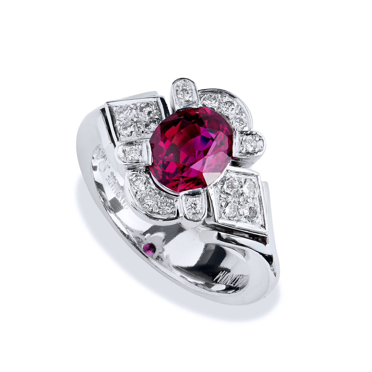 Thai Oval Ruby Diamond Pave Platinum Ring - Alternate View 2