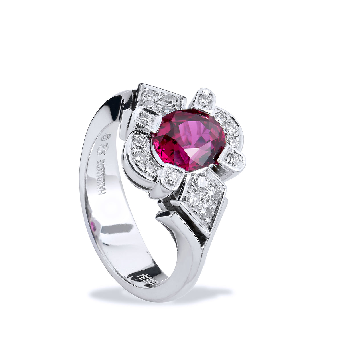 Thai Oval Ruby Diamond Pave Platinum Ring - Alternate View 4