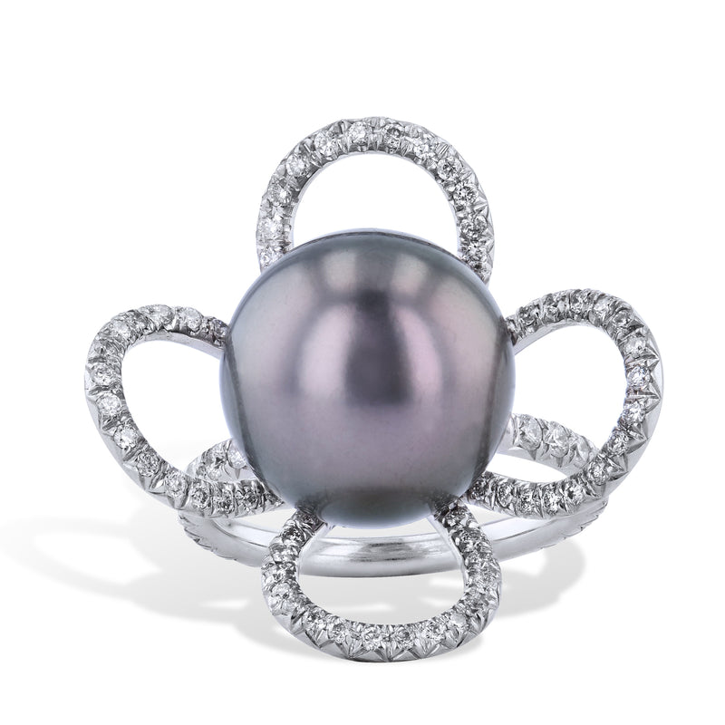 Tahitian Pearl And Diamond Petal Ring Rings H&H Jewels