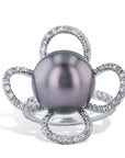 Tahitian Pearl And Diamond Petal Ring Rings H&H Jewels