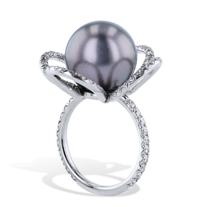 Tahitian Pearl And Diamond Petal Ring Rings H&H Jewels