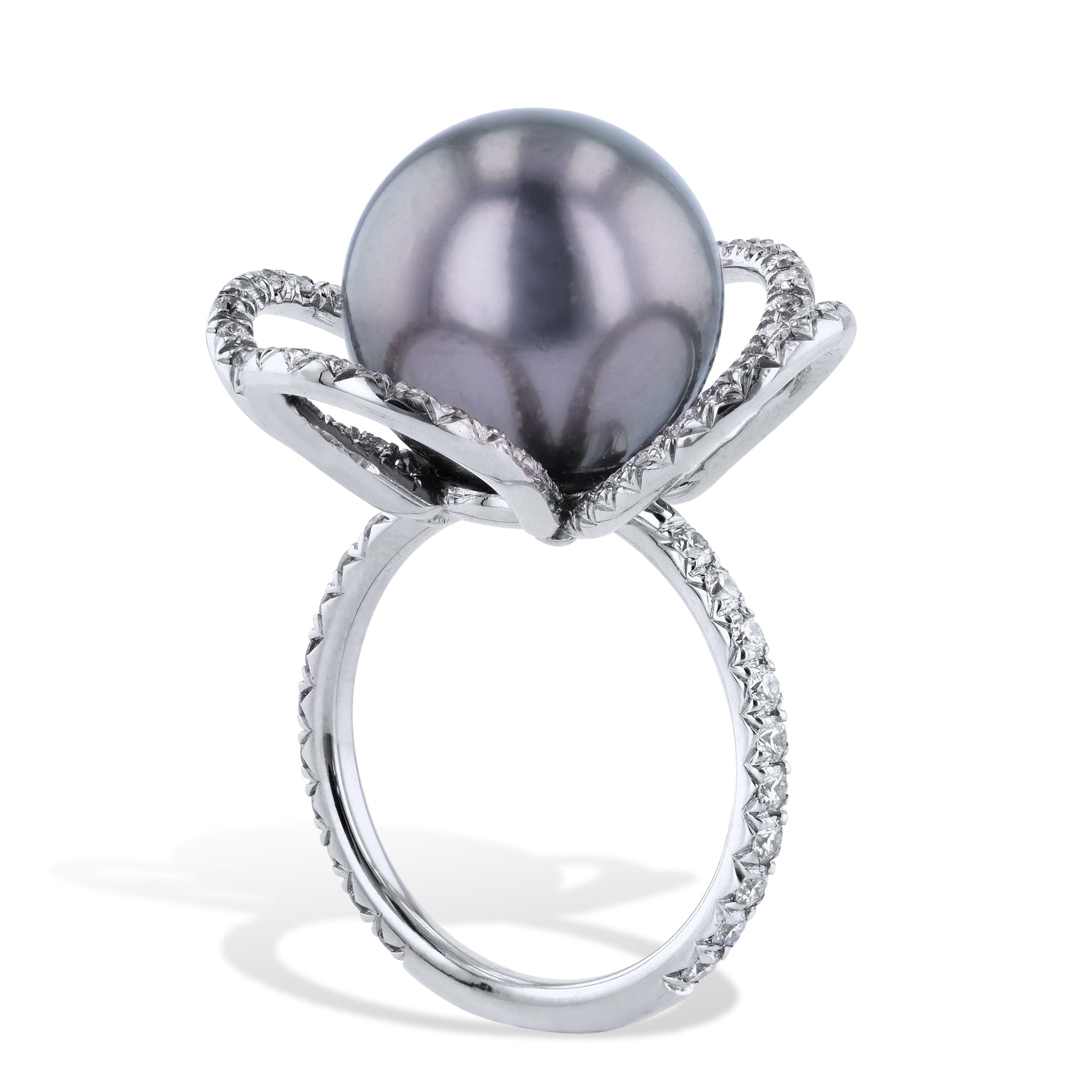 Tahitian Pearl And Diamond Petal Ring Rings H&amp;H Jewels