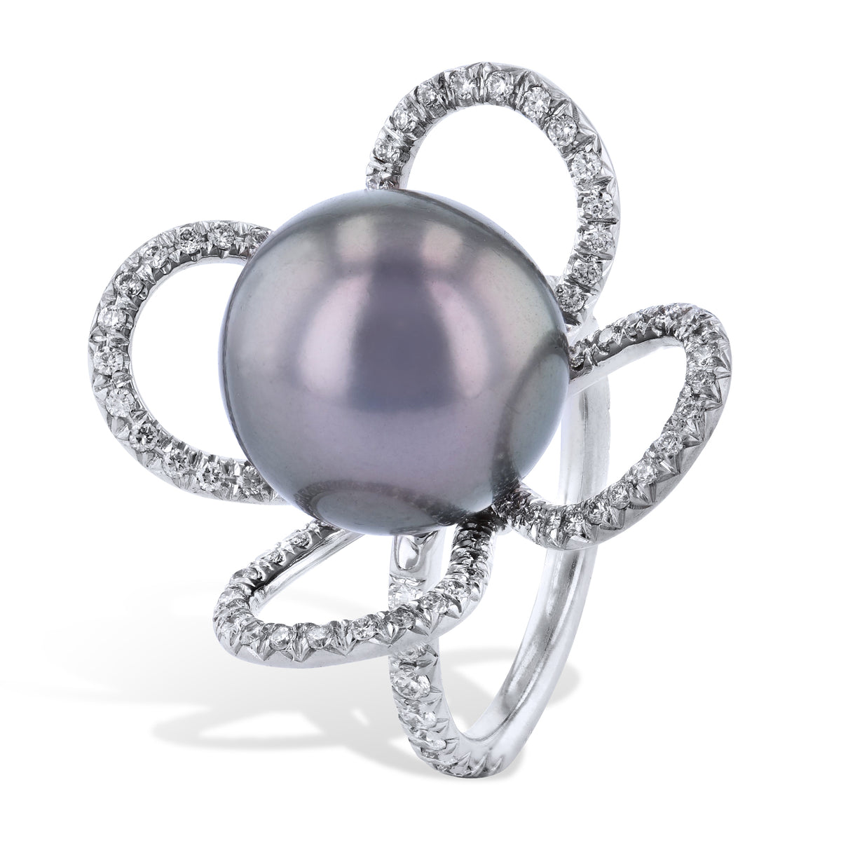 Tahitian Pearl And Diamond Petal Ring - Alternate View 2
