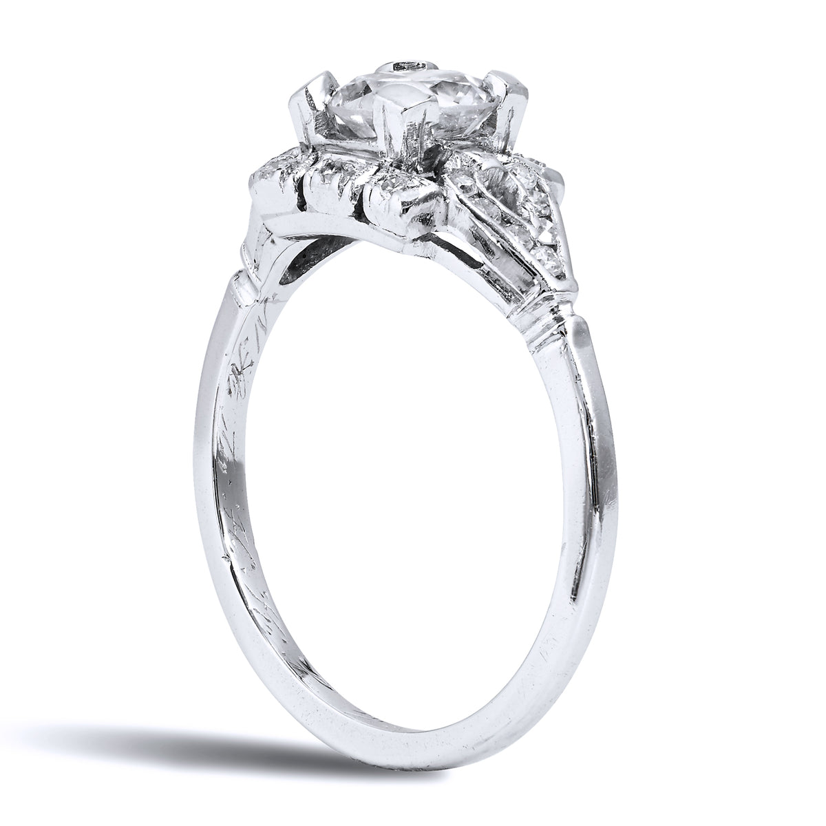 0.93 Carat Art Deco Diamond Platinum Engagement Ring - Alternate View 2
