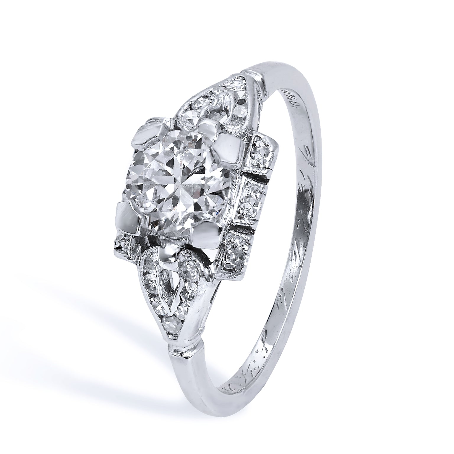 0.93 Carat Art Deco Diamond Platinum Engagement Ring Engagement Rings Estate &amp; Vintage