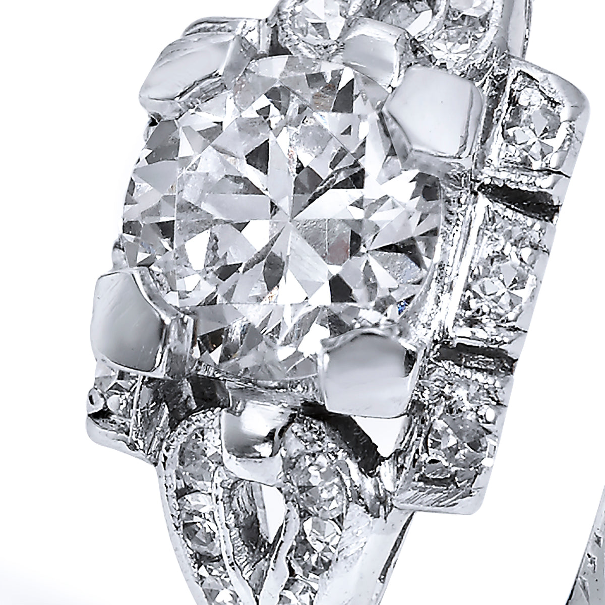 0.93 Carat Art Deco Diamond Platinum Engagement Ring - Alternate View 3