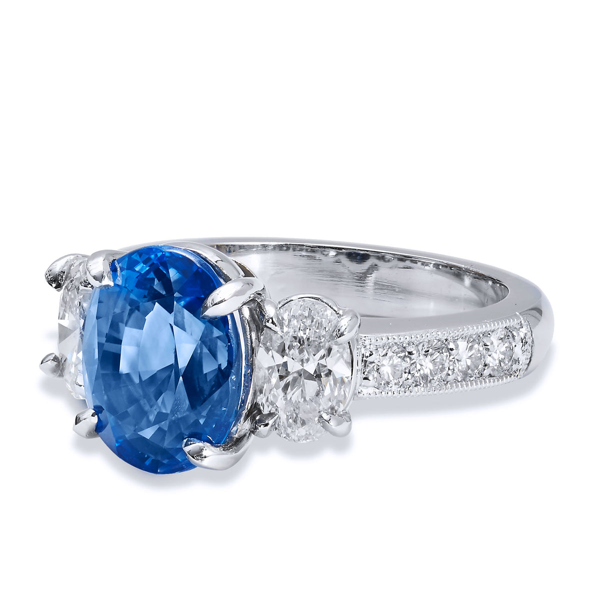4.32 Carat Madagascar Blue Sapphire and Diamond Ring - Alternate View 2