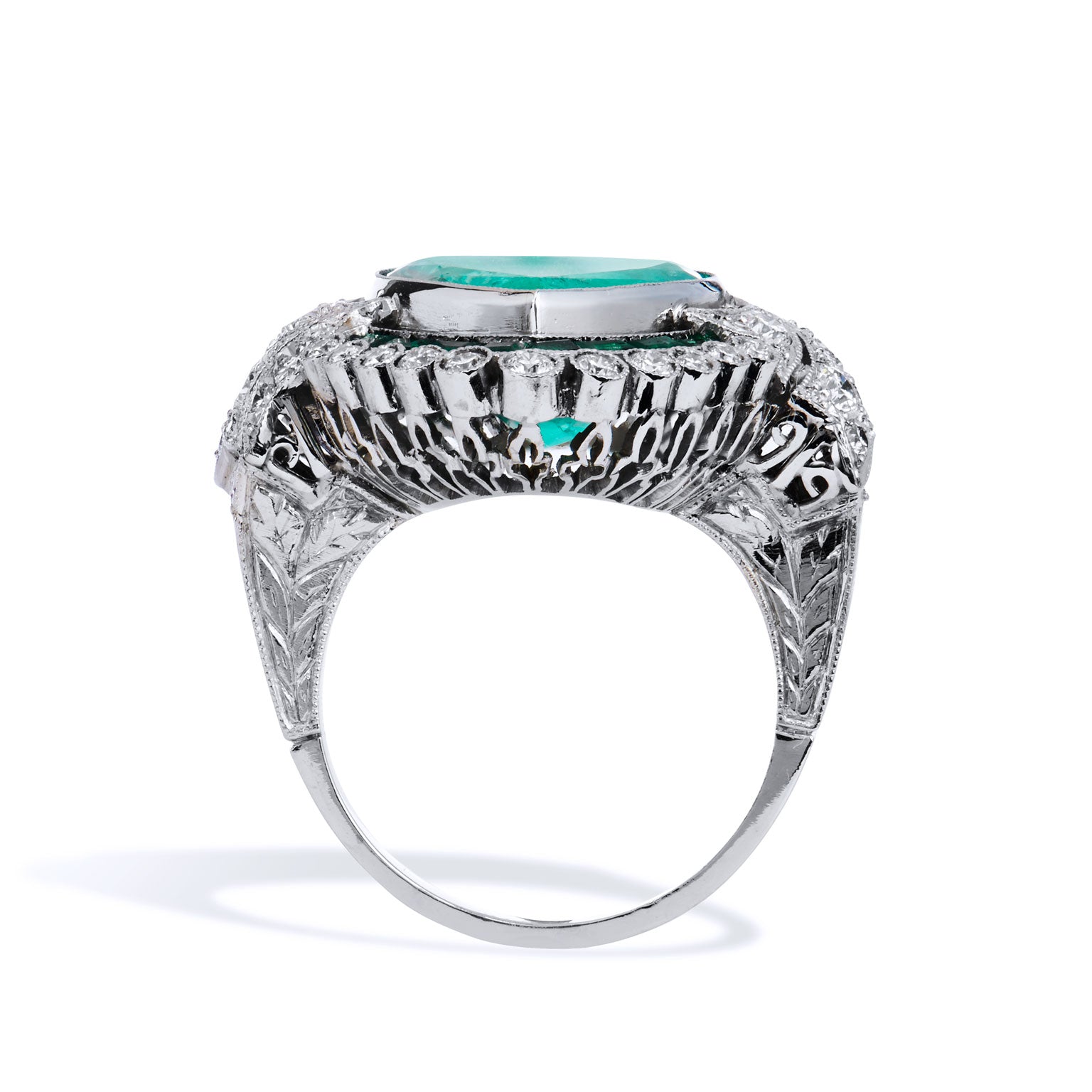5.87 Carat Heart Shape Colombian Emerald Ring Rings Estate &amp; Vintage
