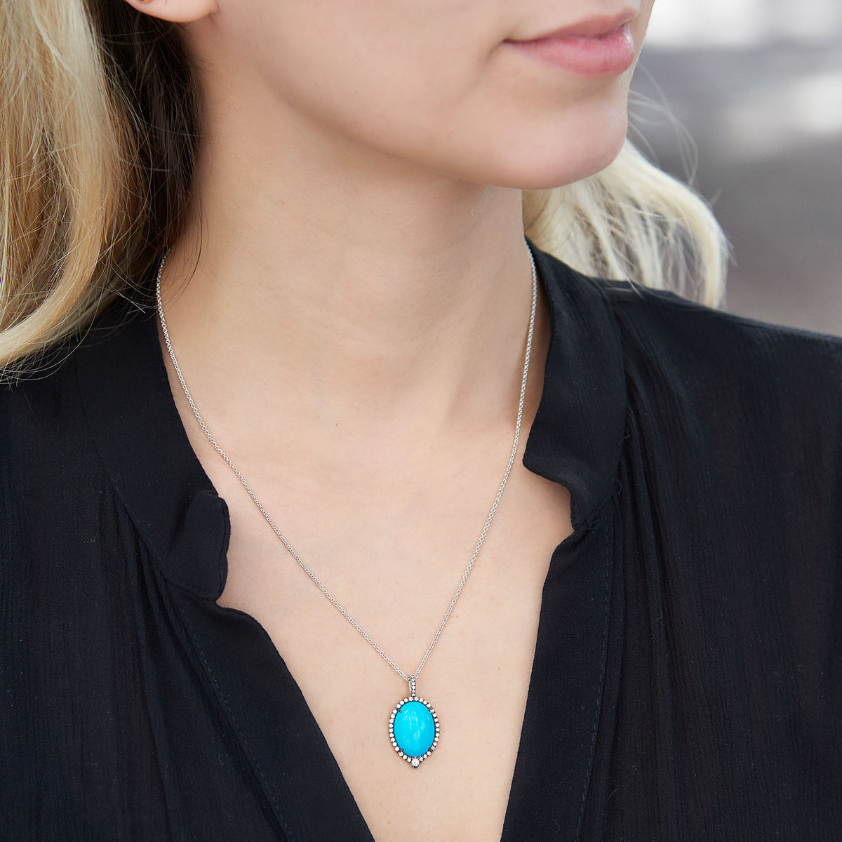 Turquoise Diamond Pave Necklace - Alternate View 2