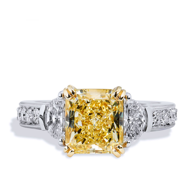 3.17 Fancy Yellow and Half Moon-Shaped Diamond Engagement Ring Rings H&H Jewels