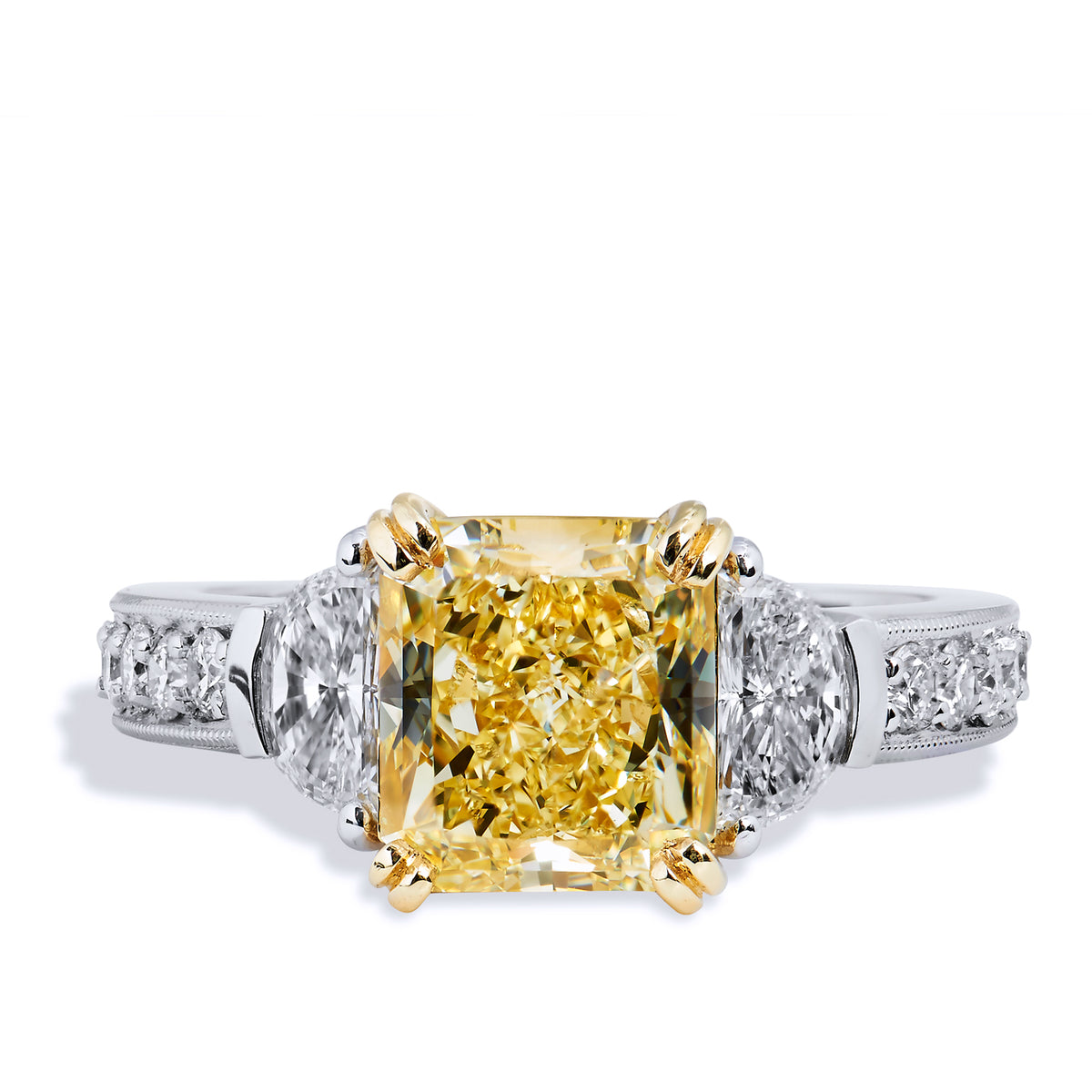 3.17 Fancy Yellow and Half Moon-Shaped Diamond Engagement Ring Rings H&H Jewels