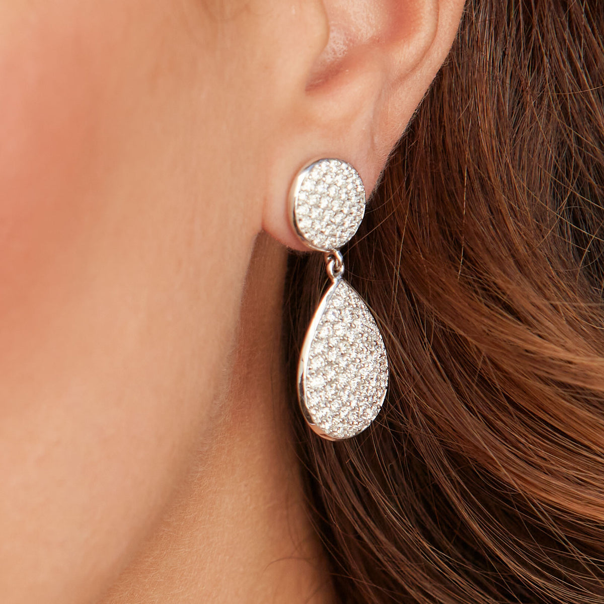 Diamond Pave White Gold Drop Earrings - Alternate View 1