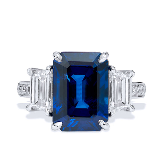 Madagascar Royal Blue Sapphire Diamond Platinum Ring Rings H&H Jewels