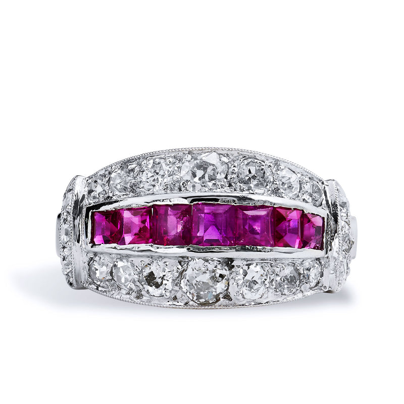 Ruby Diamond Pave Set Platinum Ring Rings Estate & Vintage