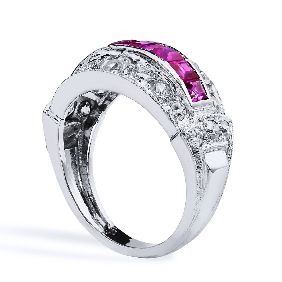 Ruby Diamond Pave Set Platinum Ring - Alternate View 2