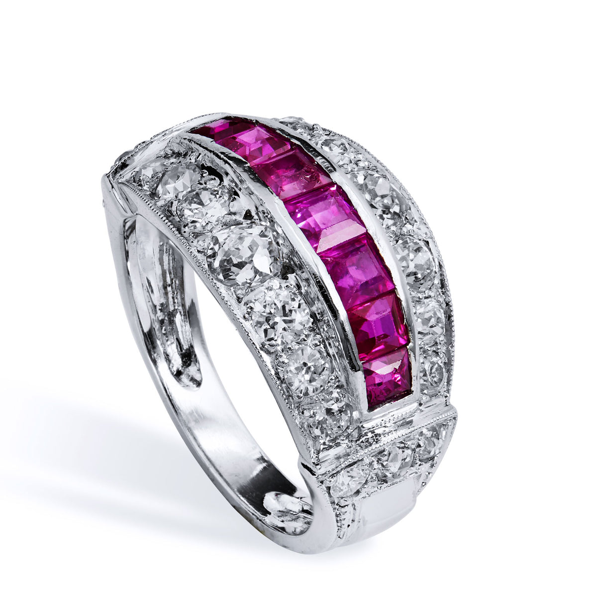 Ruby Diamond Pave Set Platinum Ring - Alternate View 1