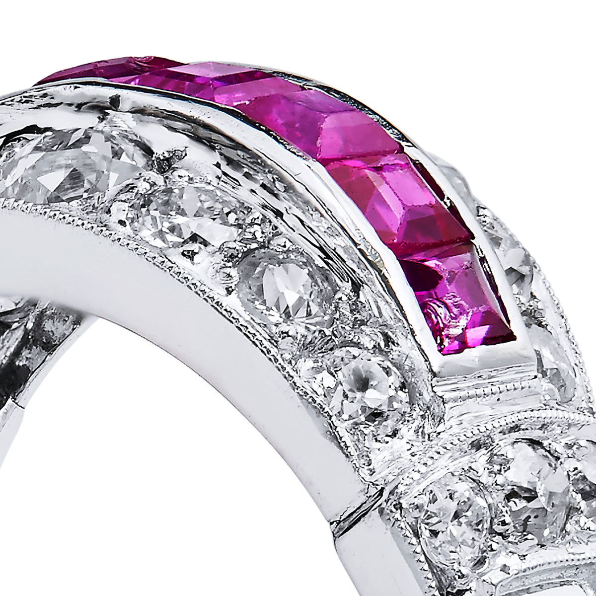 Ruby Diamond Pave Set Platinum Ring - Alternate View 3
