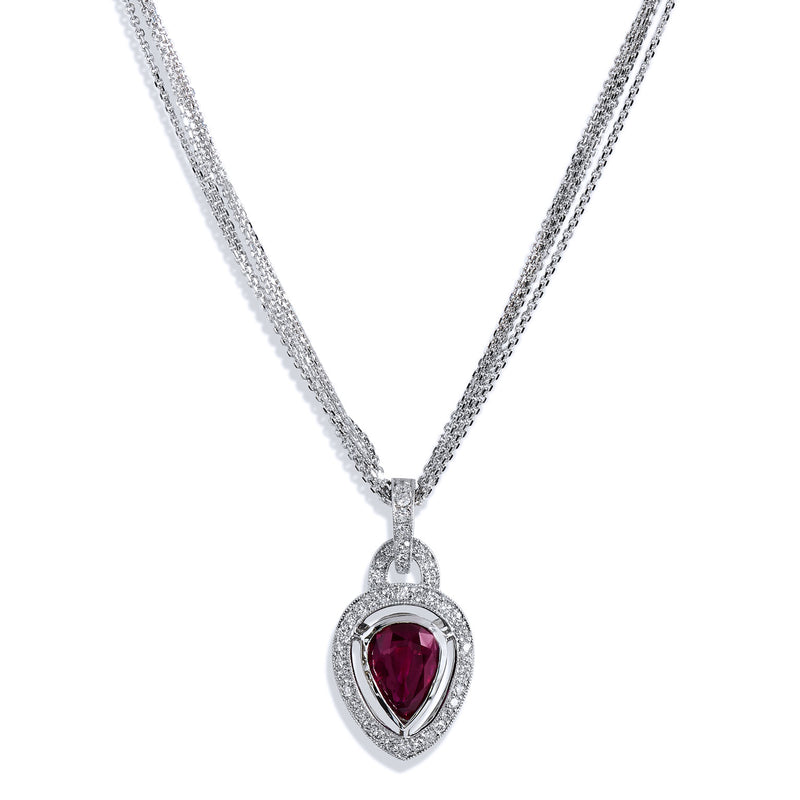 Pear-Shaped Burmese Ruby and Diamond White Gold Pendant Necklace Necklaces H&H Jewels