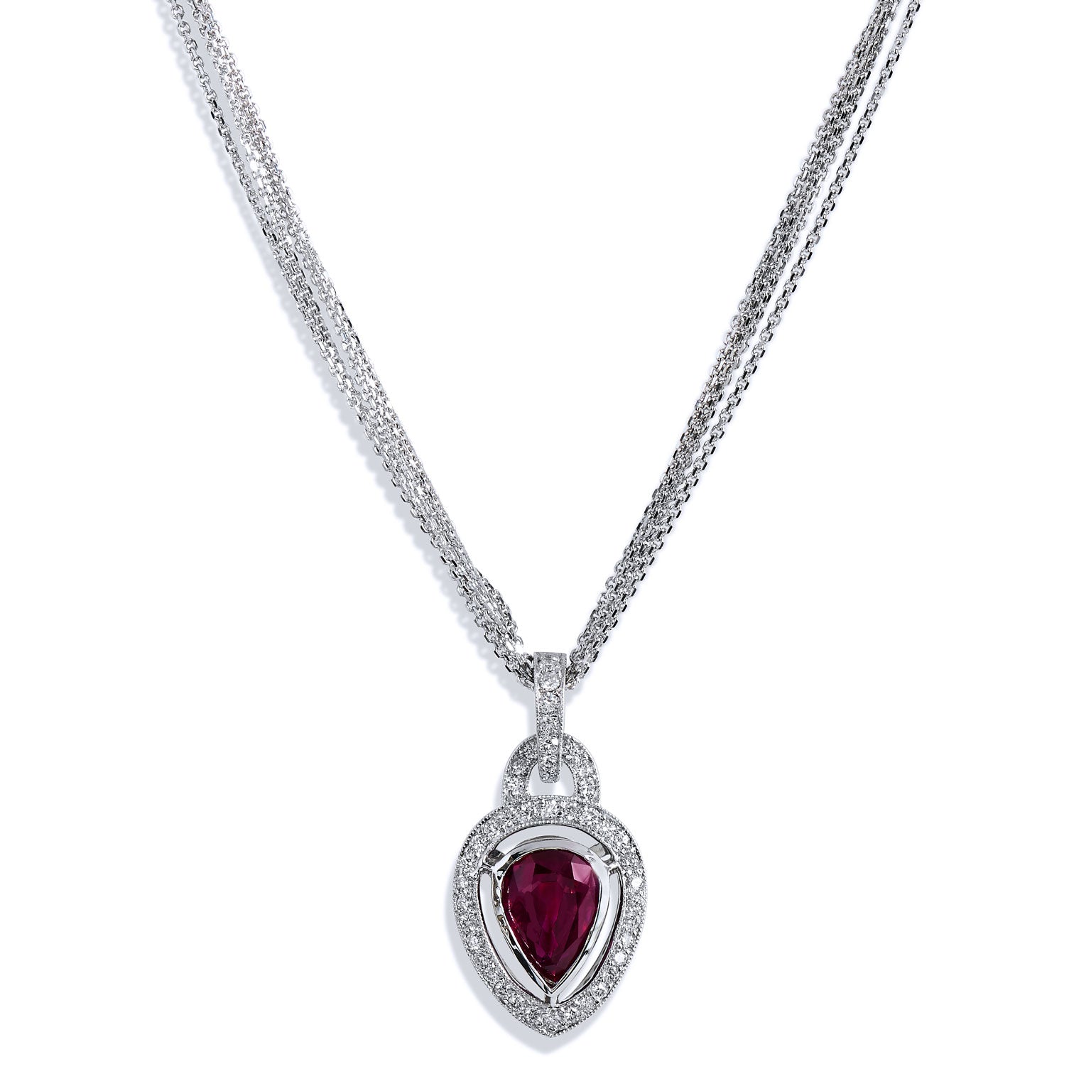 2.00 Carat Pear-Shaped Burmese Ruby and Diamond Pendant Necklaces H&amp;H Jewels