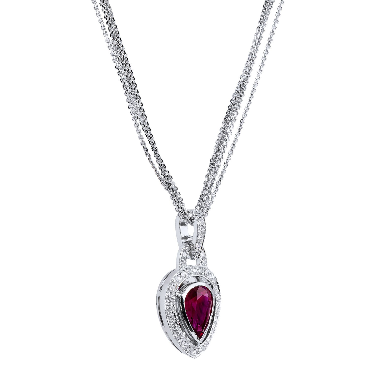 2.00 Carat Pear-Shaped Burmese Ruby and Diamond Pendant Necklaces H&amp;H Jewels