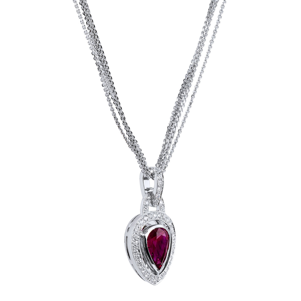Pear-Shaped Burmese Ruby and Diamond White Gold Pendant Necklace - Alternate View 1