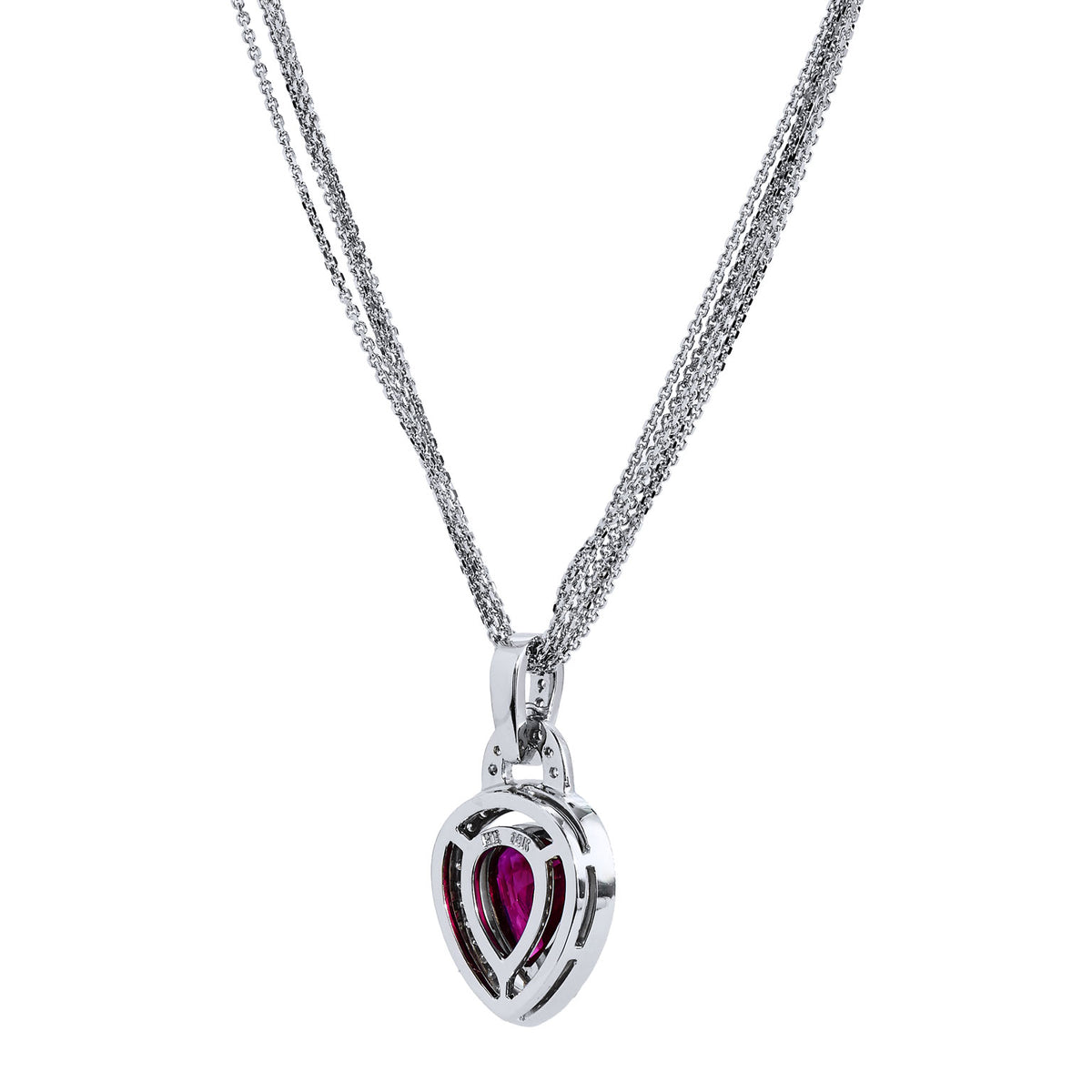 Pear-Shaped Burmese Ruby and Diamond White Gold Pendant Necklace - Alternate View 2