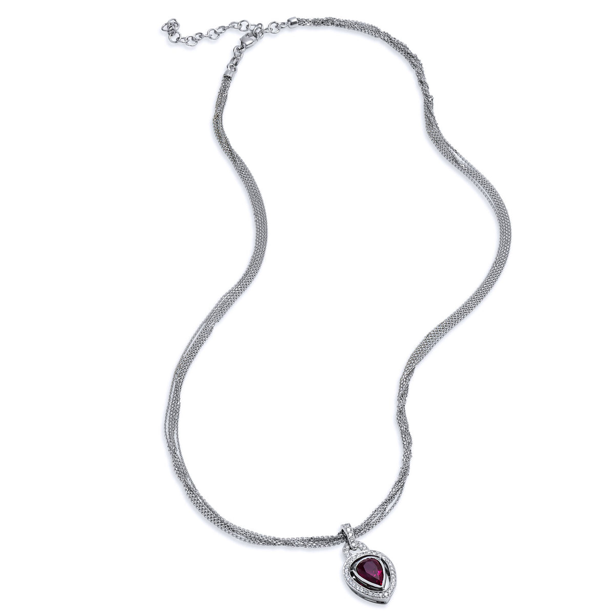 Pear-Shaped Burmese Ruby and Diamond White Gold Pendant Necklace - Alternate View 3