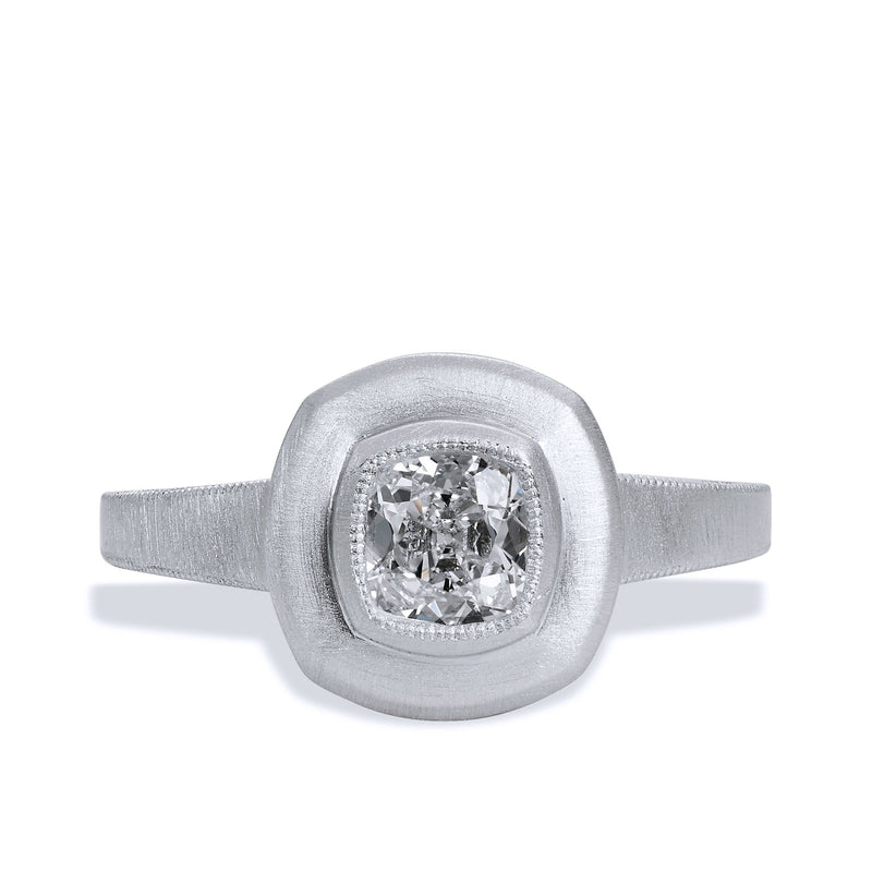 0.59 Carat Diamond Brushed Finish Platinum Bezel Set Engagement Ring Engagement Rings H&H Jewels