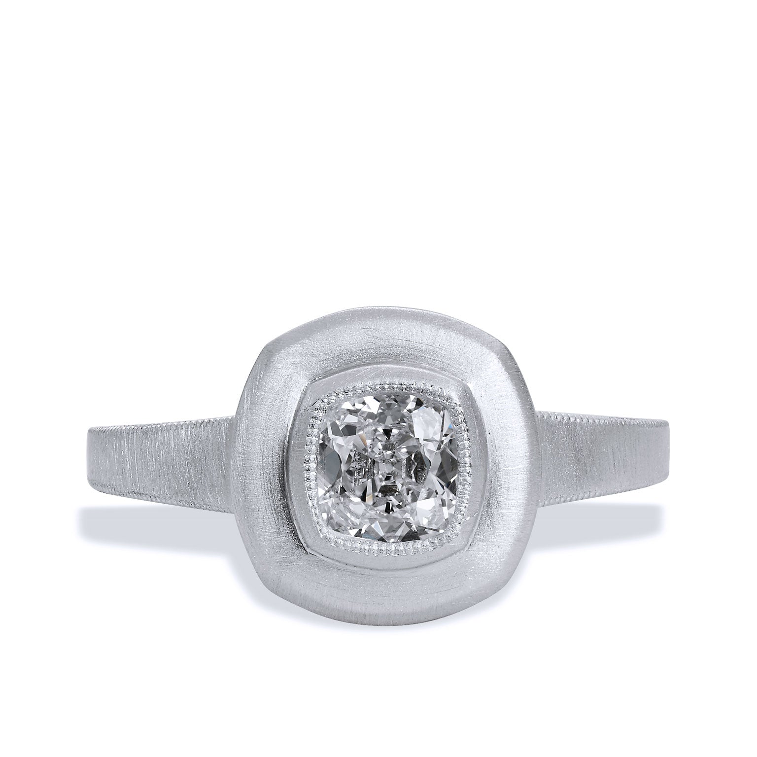 0.59 Carat Diamond Brushed Finish Platinum Bezel Set Engagement Ring Engagement Rings H&amp;H Jewels