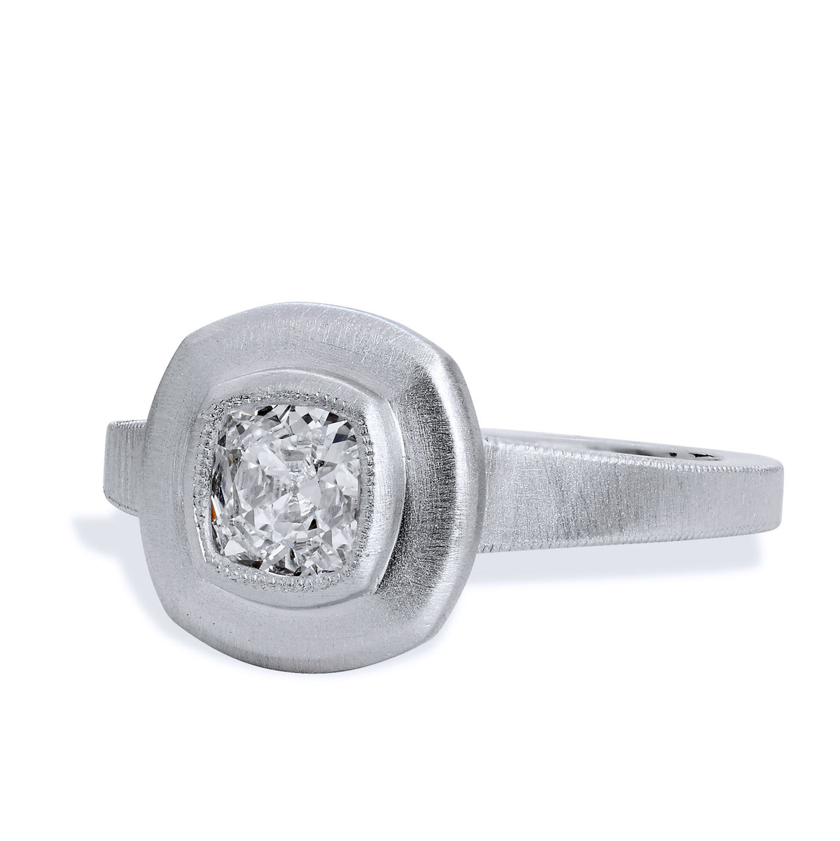 0.59 Carat Diamond Brushed Finish Platinum Bezel Set Engagement Ring - Alternate View 2