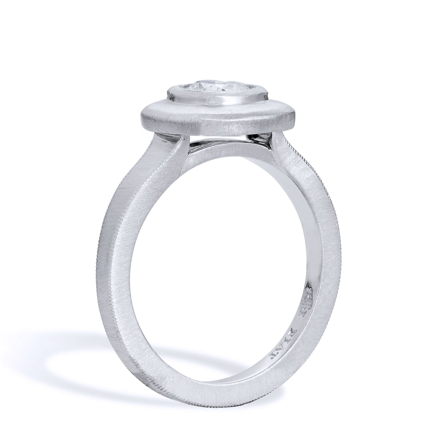 0.59 Carat Diamond Brushed Finish Platinum Bezel Set Engagement Ring Engagement Rings H&amp;H Jewels