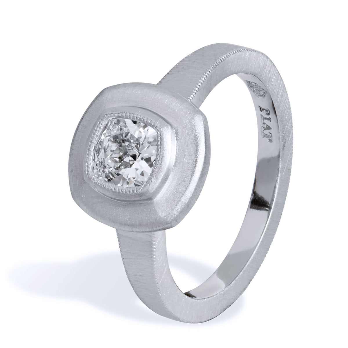 0.59 Carat Diamond Brushed Finish Platinum Bezel Set Engagement Ring - Alternate View 1