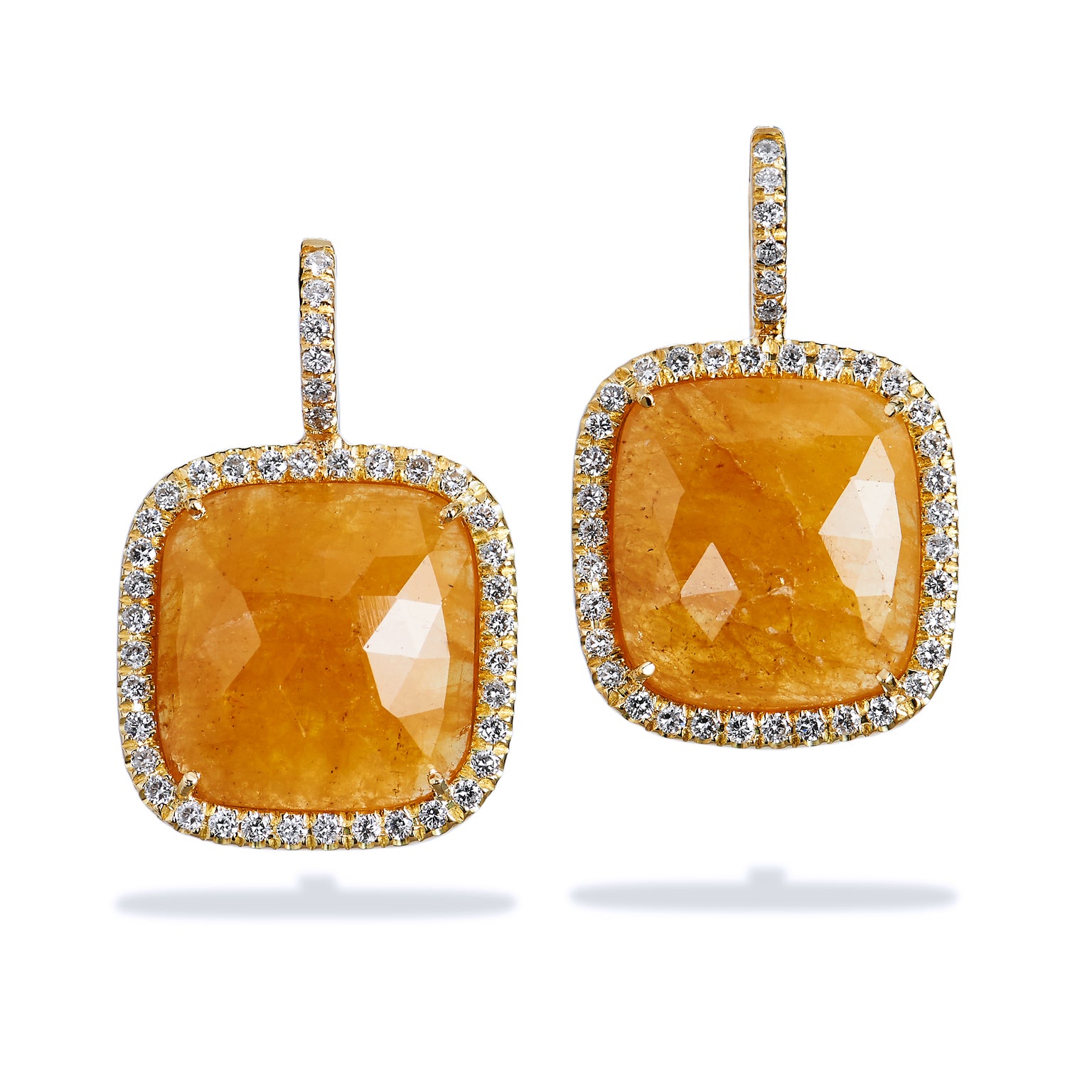13.58 Carat Cushion Cut Yellow Sapphire And Diamond Earrings Earrings H&amp;H Jewels