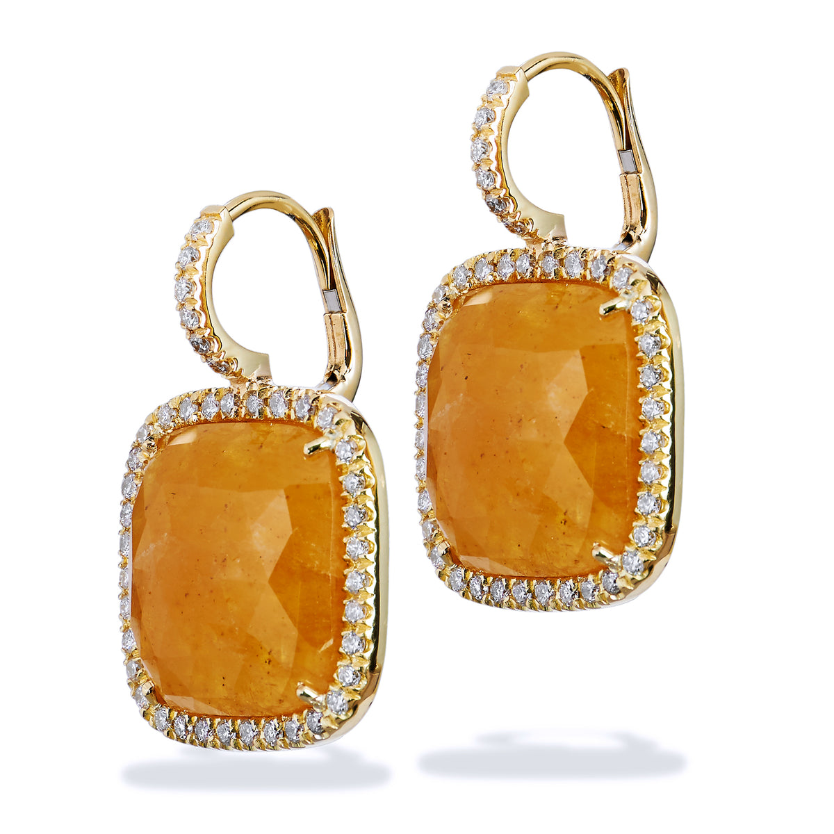 13.58 Carat Cushion Cut Yellow Sapphire And Diamond Earrings - Alternate View 1