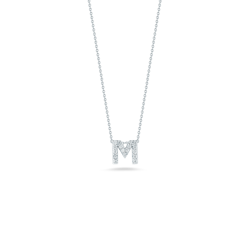 18K White Gold Tiny Treasures Diamond Love Letter "M" Pendant Necklaces Roberto Coin