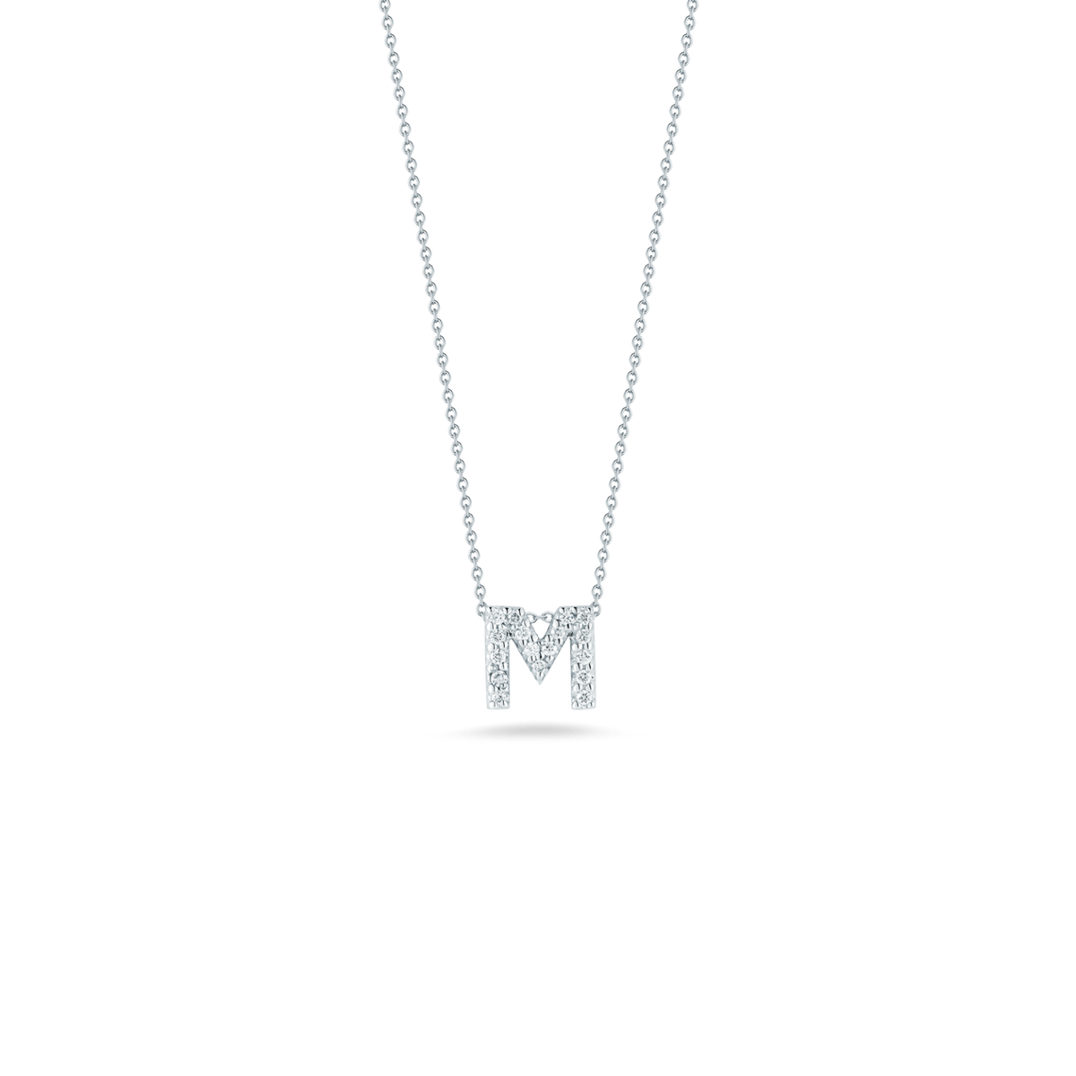 18K White Gold Tiny Treasures Diamond Love Letter "M" Pendant Necklaces Roberto Coin