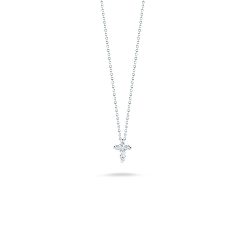 18kt White Gold Tiny Treasures Baby Diamond Cross Pendant Necklaces Roberto Coin