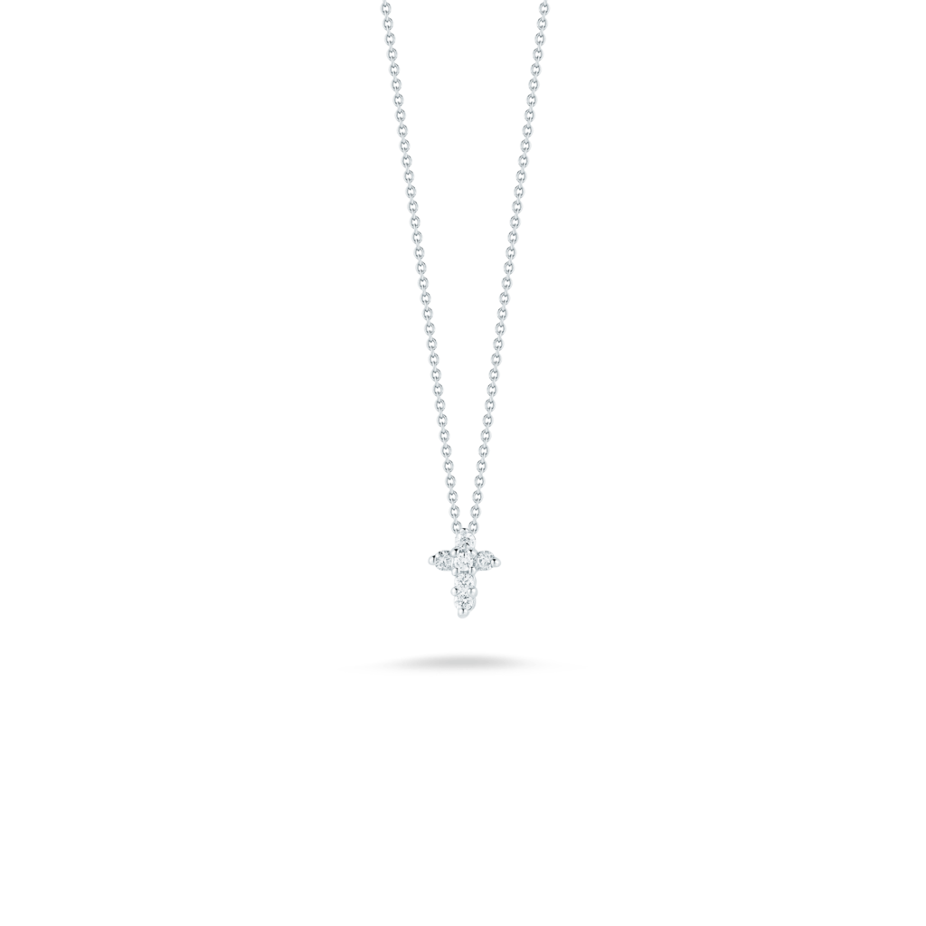 18kt White Gold Tiny Treasures Baby Diamond Cross Pendant Necklaces Roberto Coin