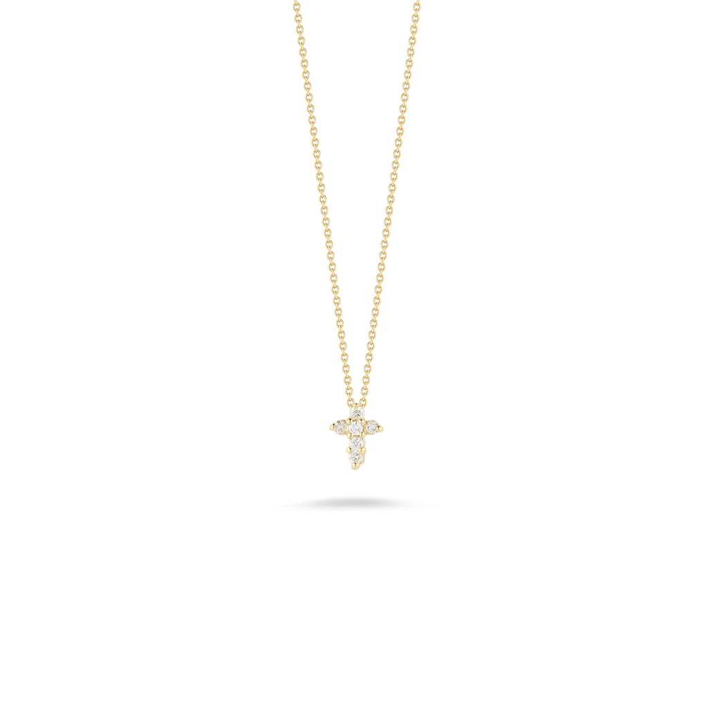 18kt Yellow Gold Tiny Treasures Baby Diamond Cross Pendant Necklaces Roberto Coin