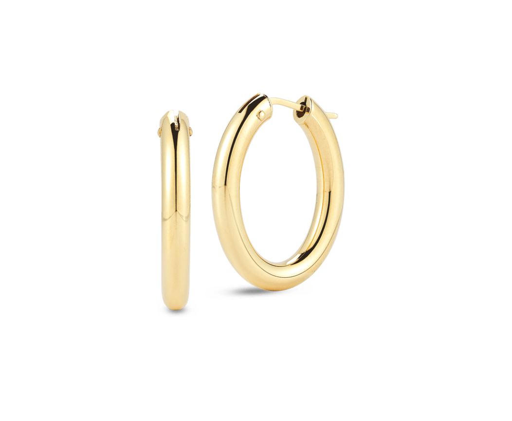18kt Yellow Gold Designer Large Oval Hoop Earrings Earrings Roberto Coin