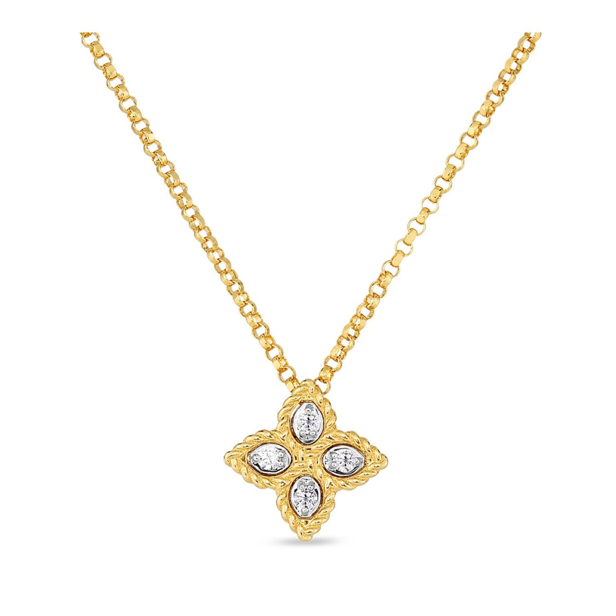 18kt Yellow Gold Princess Flower Small Pendant Necklace Necklaces Roberto Coin