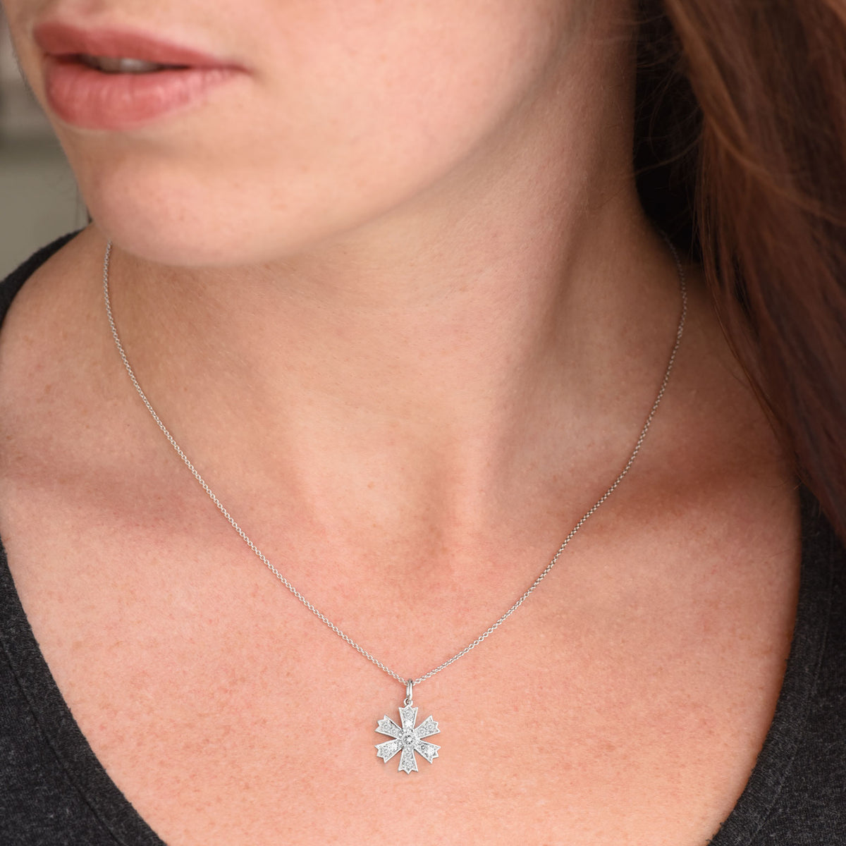 0.25 Carat Diamond Pave Flower Pendant - Alternate View 3