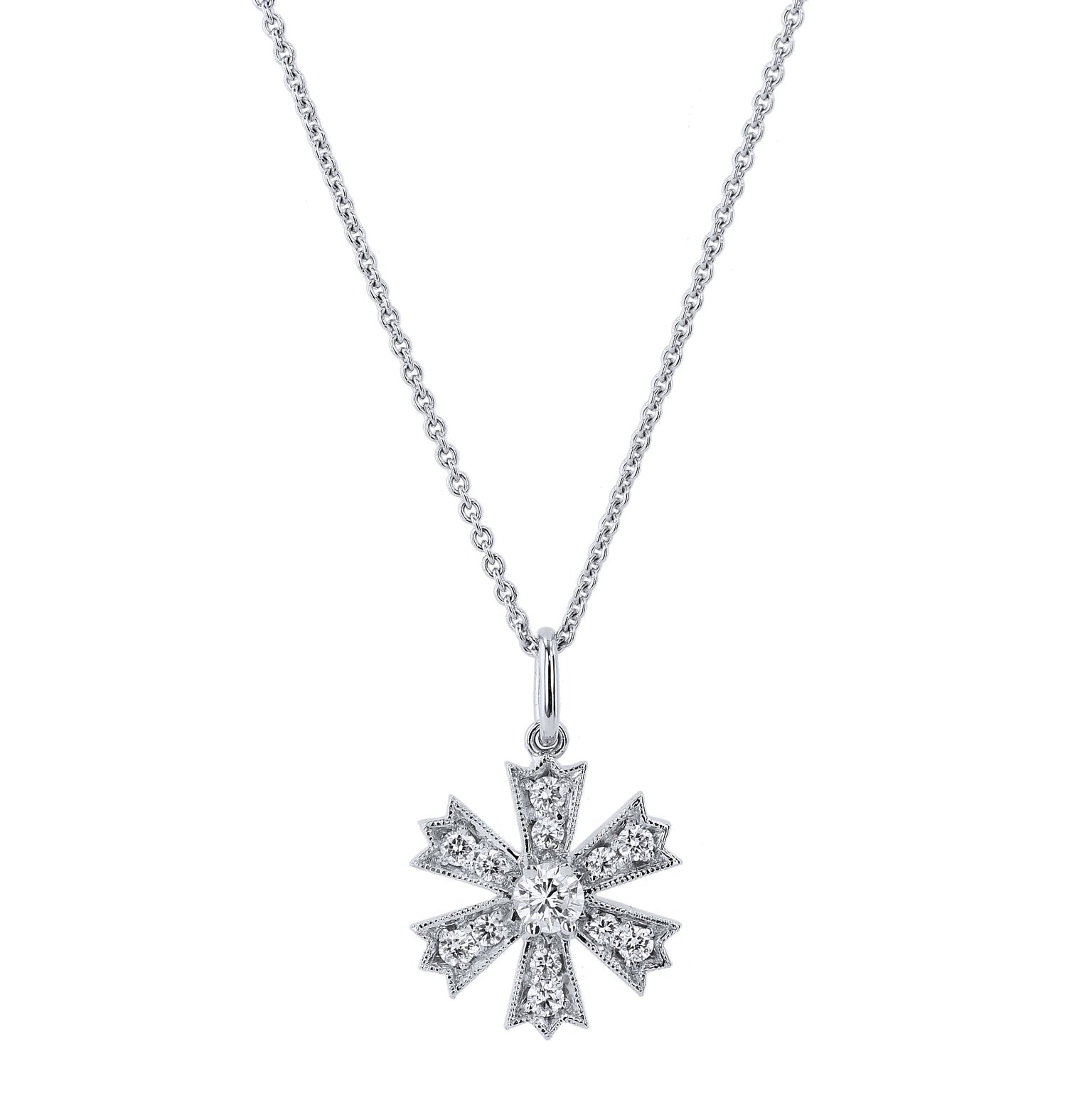 0.25 Carat Diamond Pave Flower Pendant Necklaces H&amp;H Jewels