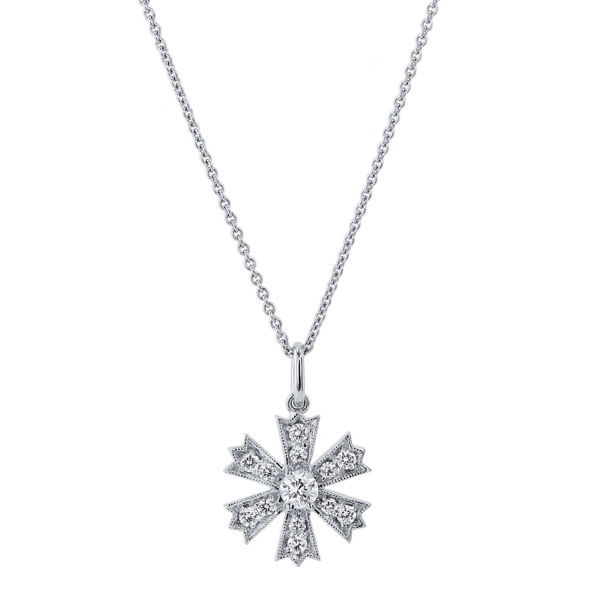 0.25 Carat Diamond Pave Flower Pendant Necklaces H&H Jewels