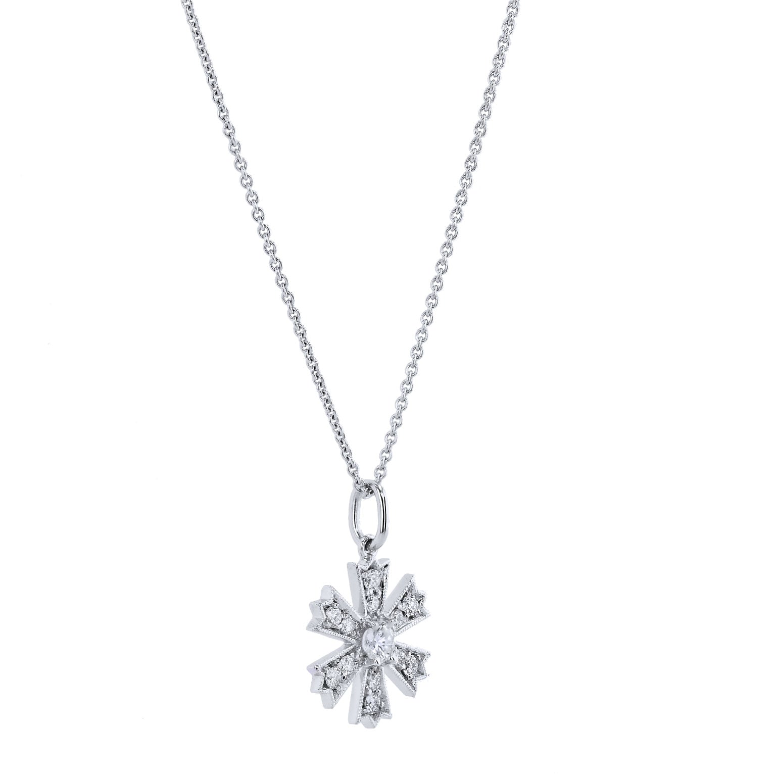 0.25 Carat Diamond Pave Flower Pendant Necklaces H&amp;H Jewels