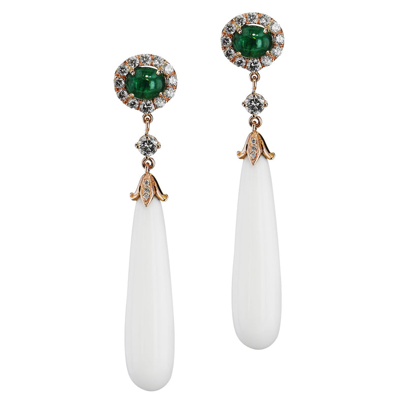 Zambian Emerald Agate Rose Gold Diamond Pave Drop Earrings Earrings H&H Jewels