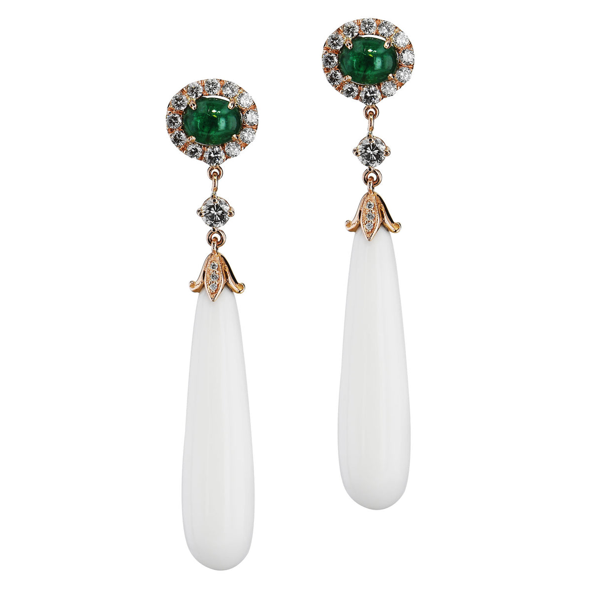 Zambian Emerald Agate Rose Gold Diamond Pave Drop Earrings Earrings H&H Jewels